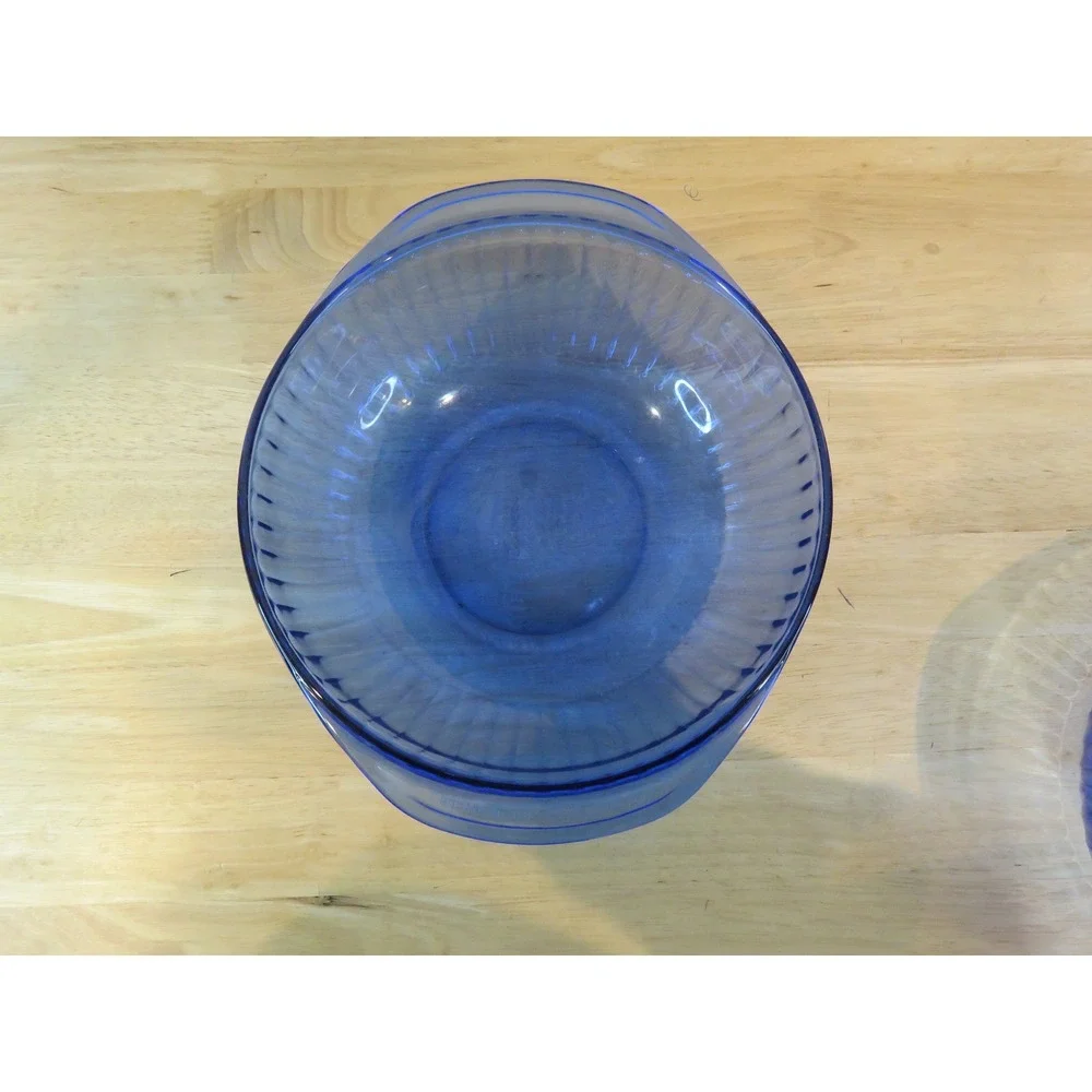 VTG Set of 2 Pyrex Sculptured 2-Quart Casserole Bowls Ribbed Design Cobalt Blue